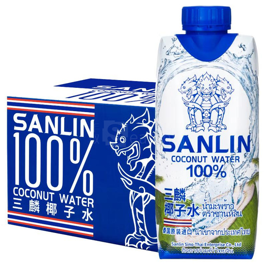 饮料】 三麟Sanlin 【全新升级】100%天然椰子水330ml*12瓶泰国原装进口